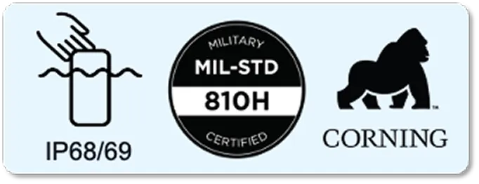 IP68/69、MILITARY MIL-STD 810H、CORNING